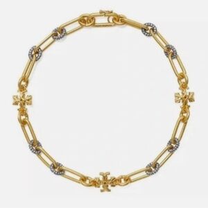 🎁Tory Burch Gold Pave diamond Roxanne Necklace Intricate Link Design NWT $278